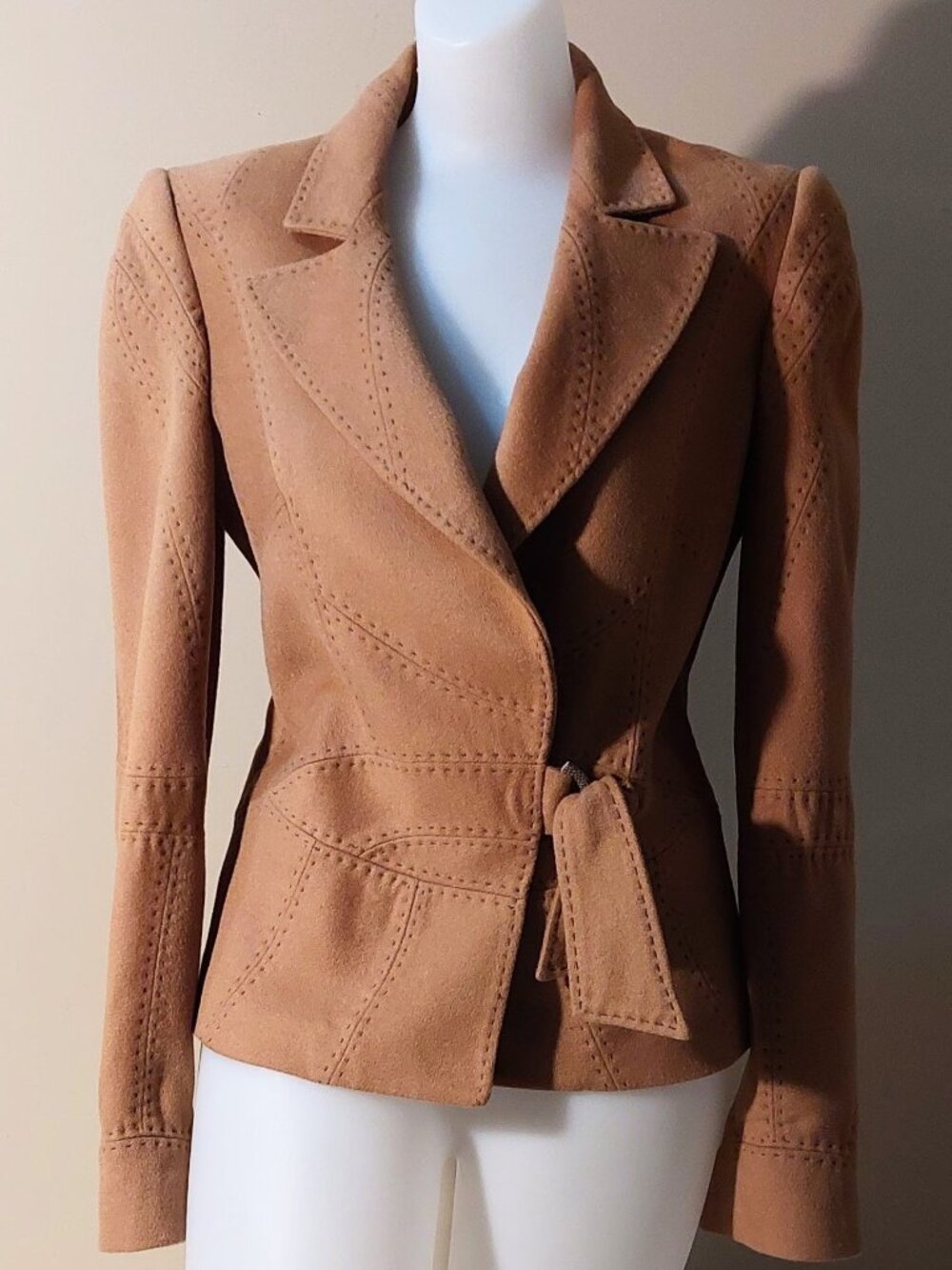 [RARE] Collado Garcia Camel Top-Stitch Tie-Buckle Closure LW Wool Blazer Size: M